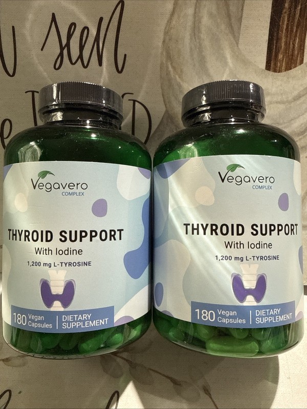 Vegavero Thyroid Supp 180 Vegan Capsules Iodine 1200mg L‑Tyrosine- (X2) BB 01/28
