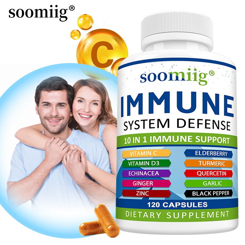 Immune System Defense Support Supplements Vitamin C D3 Quercetin Turmeric Vegan