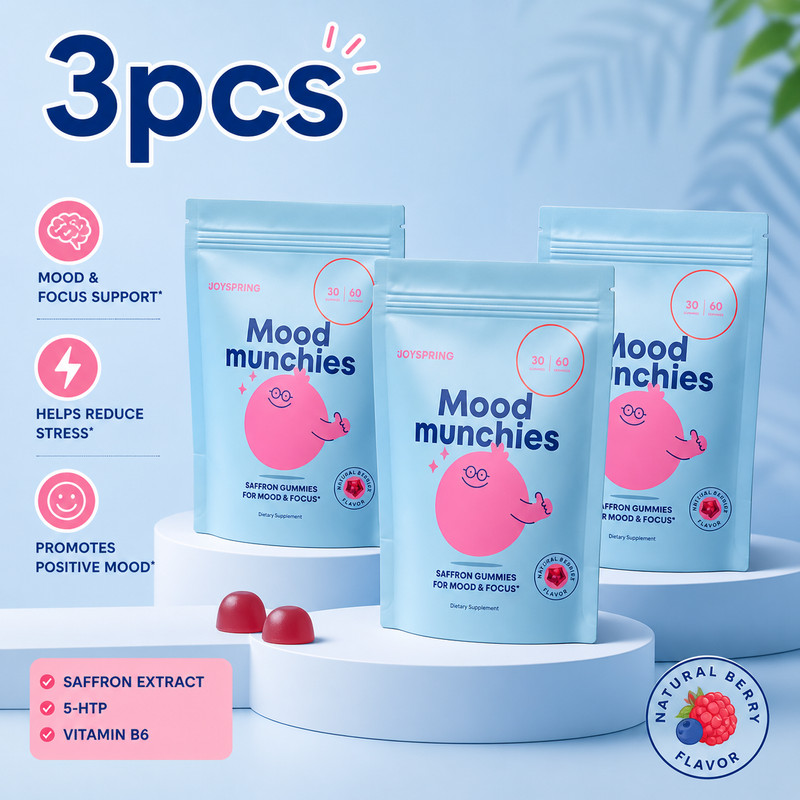 JoySpring Mood Munchies – Saffron Gummies for Mood & Focus 3 PACK