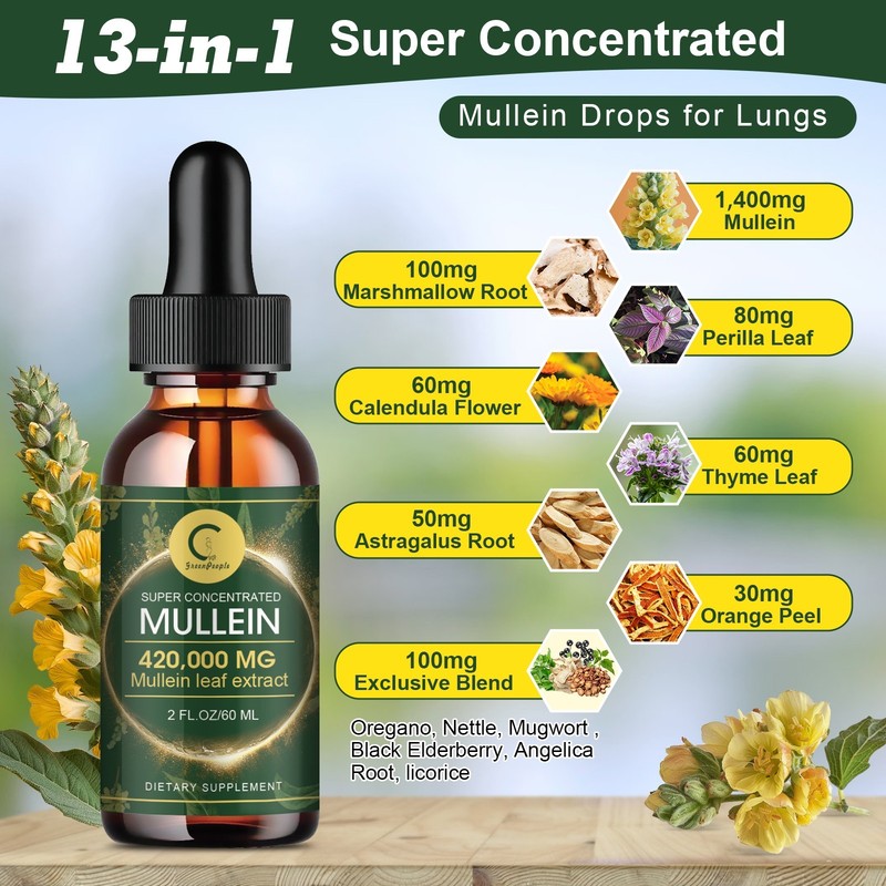 Mullein Drops for Lungs Herbal Mullein Extract-Lung Cleanse Healthy Respiratory gallery