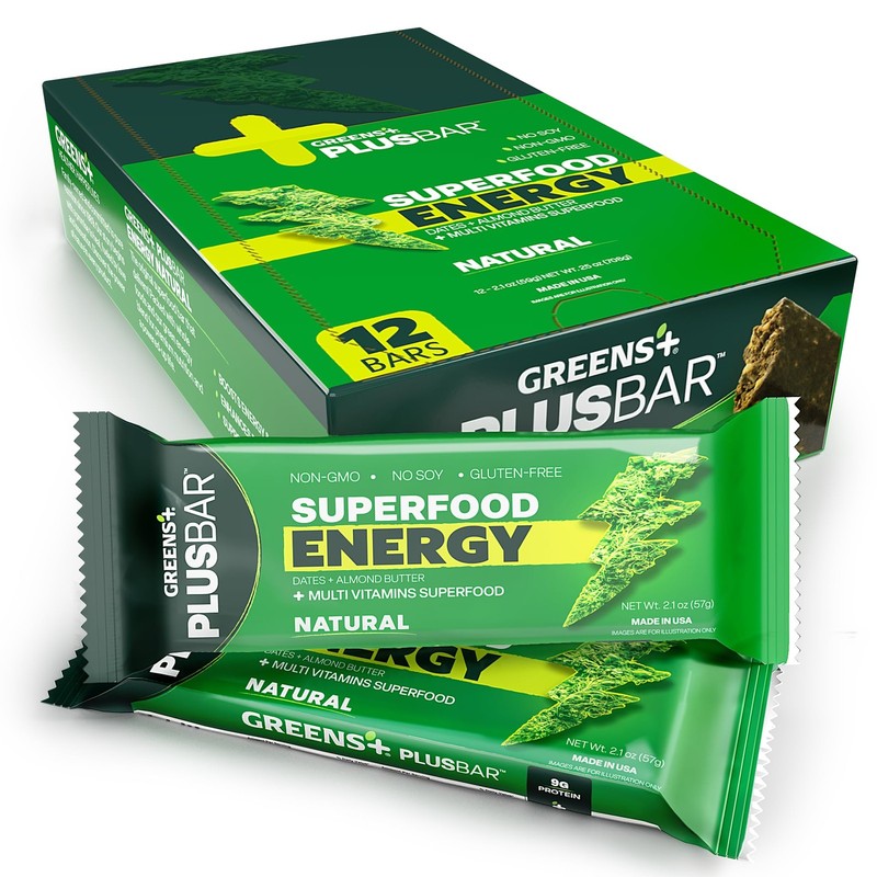 Greens+ Plusbar Energy, Natural, Gluten-Free Snack with Super Greens, Superfo...