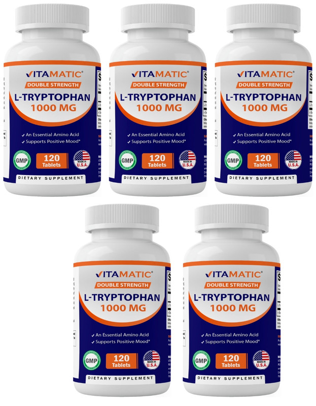 L-Tryptophan 1000mg 5X120Tabs Non GMO/Natural/No Starch/No Corn Amino Acid