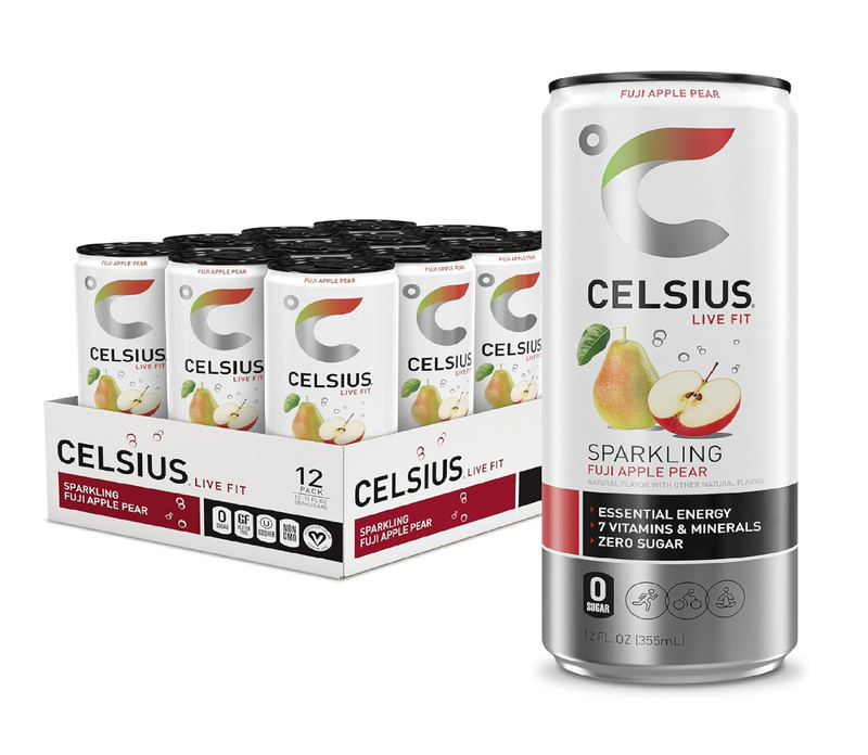 CELSIUS Sparkling Fuji Apple Pear, Sugar Free Energy Drink, 12 Fl Oz (Pack of 12