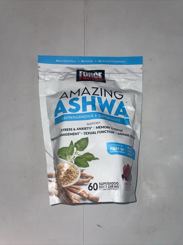 Force Factor Amazing Ashwa KSM-66 Ashwagandha Soft Chews 60 Count New Exp 4-27