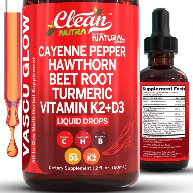 Cayenne & Hawthorn Liquid Drops.Clean Nutra for Circulation & Heart Support