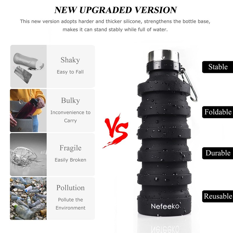 Nefeeko Collapsible Water Bottle, 27oz Reuseable 18 Ounces, Taro Purple-27oz gallery