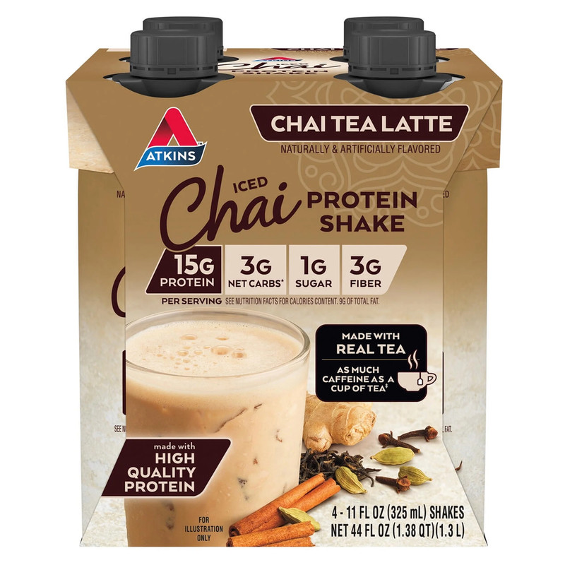Atkins Chai Tea Latte Flavored High Protein Shake, Ready to Drink, Low Sugar and