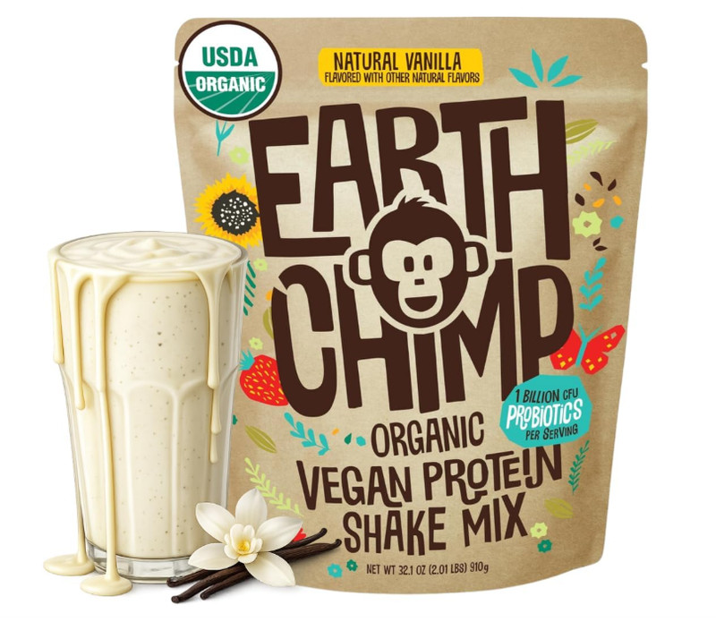 EarthChimp Organic Vegan Protein Powder, Vanilla, 26 Servings, 32 oz