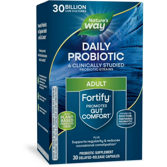 Nature's Way Fortify Daily Probiotic Capsules for Adults, 30 Billion Live Cultur