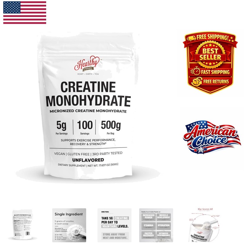 500G Unflavored Creatine Monohydrate Powder – 5g Per Serving for Fast Recovery