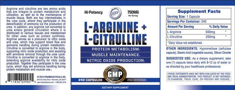 Hi-Tech Pharmaceuticals L-Arginine & L-Citrulline 120 & 240 Caps 4/2028EXP