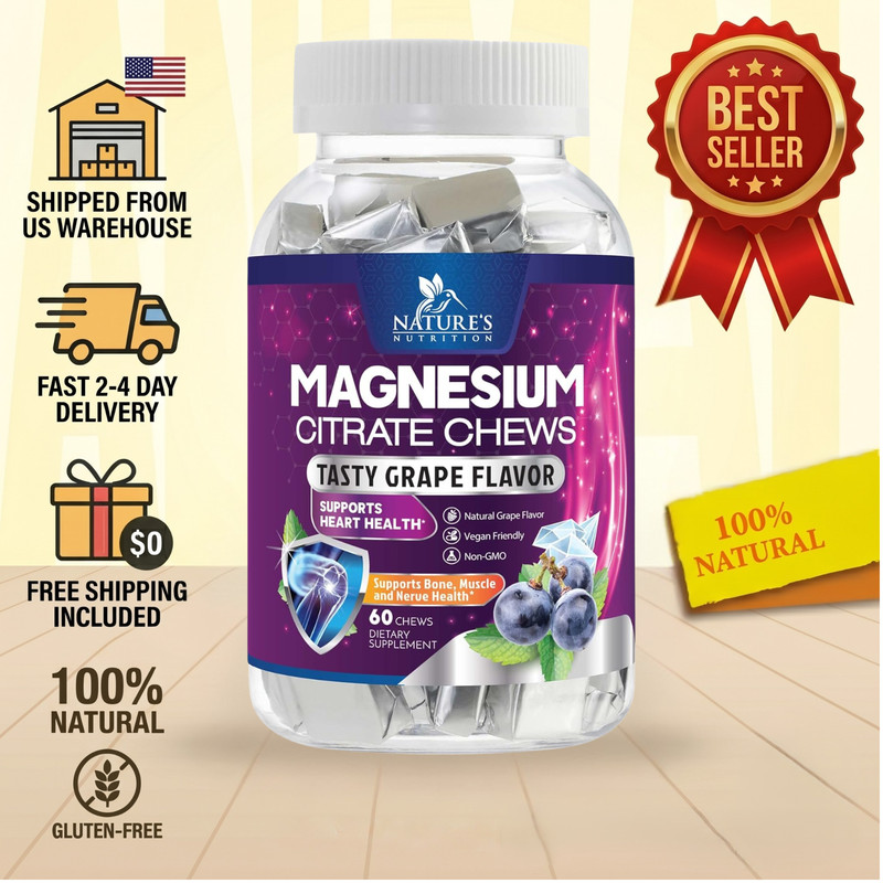 Magnesium Citrate Gummies 60 Count Grape Flavor Vegan Relaxation Calm Support
