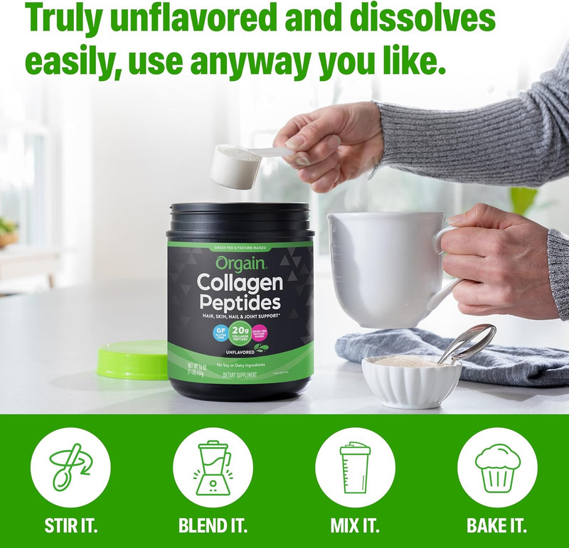 Orgain Hydrolyzed Collagen Peptides Powder for Women & Men, 20G Grass Fed Collag gallery
