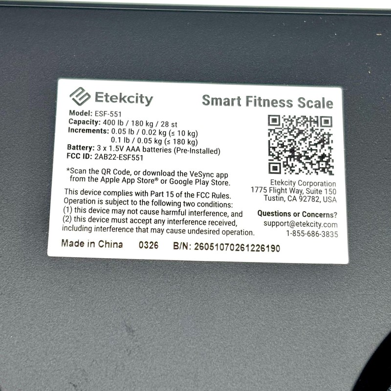 Etekcity LED Display Smart Fitness Scale Model ESF-551 (400Lbs/180Kg Capacity) gallery