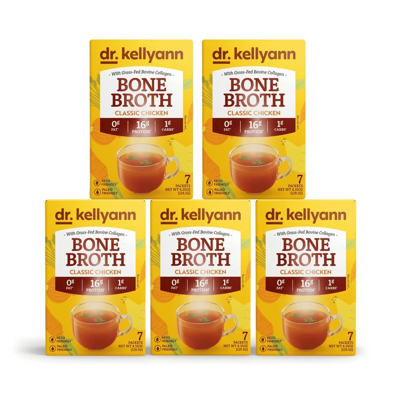 5 Pack Dr. Kellyann Bone Broth Collagen Powder Packets (35 Servings) – Grass-Fed