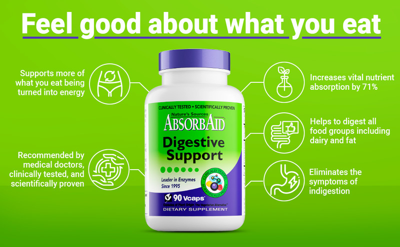 Absorbaid Natural Digestive Enzyme-relief for gas, bloating, acid reflux-90 caps gallery