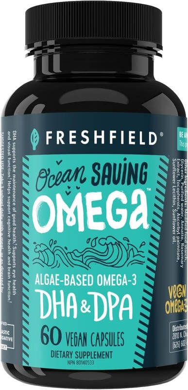 Freshfield Omega 3 DHA DPA Supplement Vegan 1 Per Day Formula Algae Algal Oil