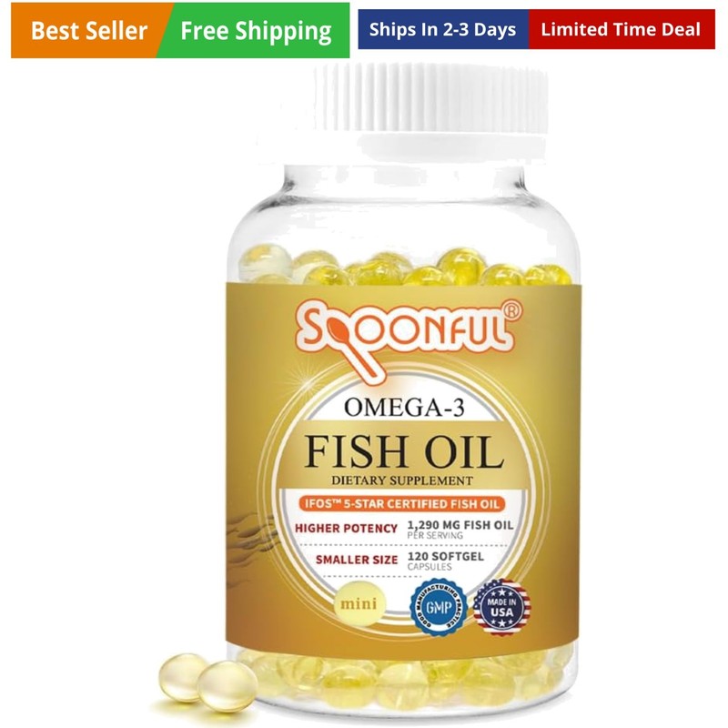 Mini Omega 3 Fish Oil, iFOS Certified, 1290 mg Per Serving, 120 Softgels Pear…
