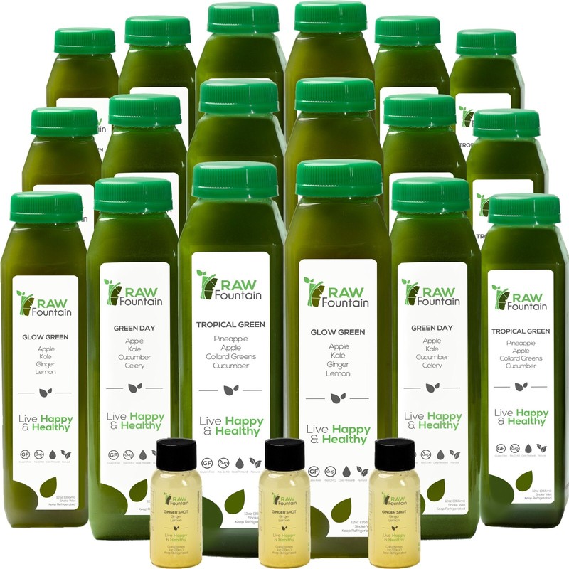 RAW Fountain 5 Day GREEN Juice Cleanse, All Natural Cold Pressed Detox 30ct 12oz