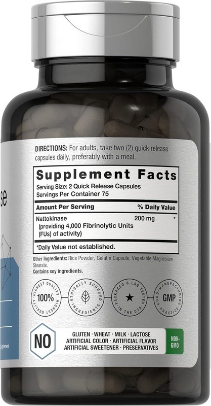 Nattokinase 4000 FU Enzyme Heart Health Circulatory Normal Blood Flow, 150 Caps gallery