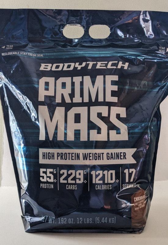 Bodytech Prime Mass CHOCOLATE High Protein Weight Gainer 12 lb Bag x4/2027