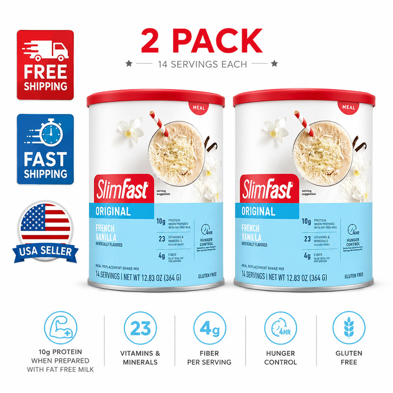 (2 PACK) SlimFast Original Meal Replacement Shake Powder, French Vanilla, 12.83