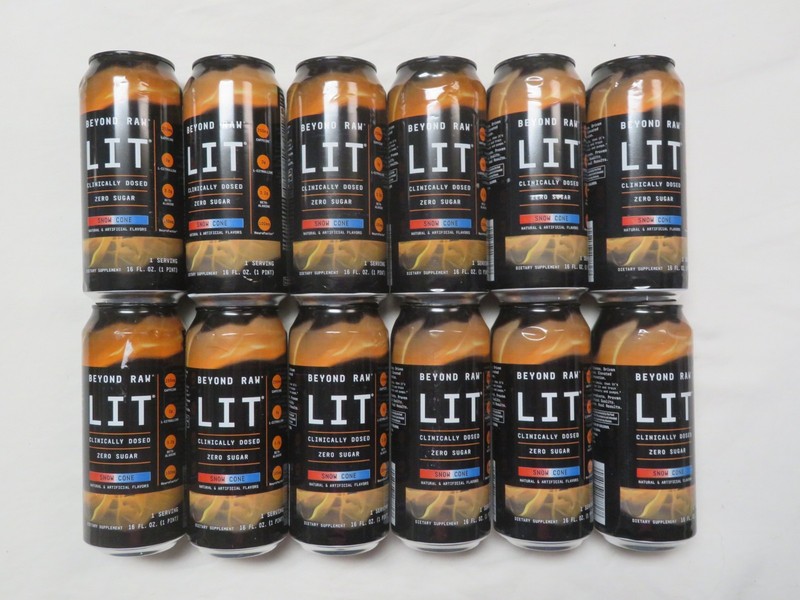 (12) Cans Beyond Raw LIT Pre-Workout Zero Sugar Snow Cone Flavor 16 Oz Each
