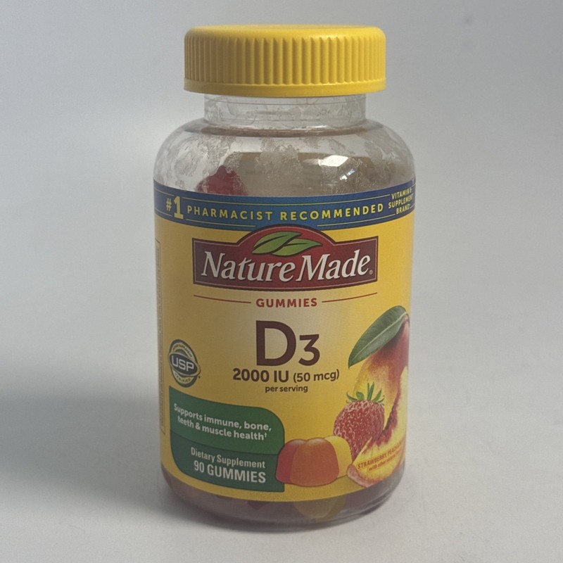 Nature Made D3 Gummies Strawberry Peach & Mango 2,000 Iu 50 mcg 90 Gummies 11/26