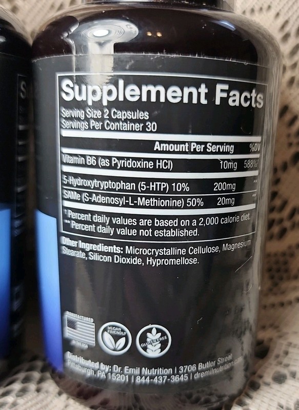 2 Bottles: Dr. Emil Nutrition 5-HTP Plus w/ Co-Factor B6 200 mg Expires 6/25 gallery