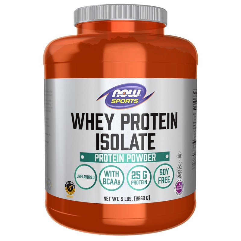 NOW Sports Whey Protein Isolate Unflavored 81 Servings 25g Protein BCAAs