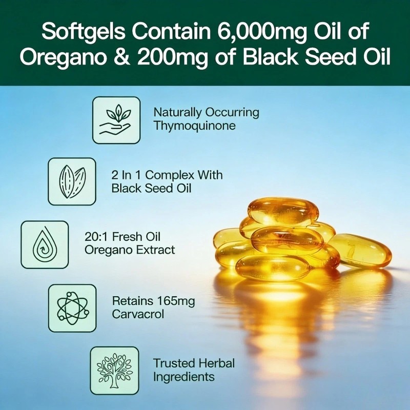 Powerful Synergy Oregano Oil & 300 Softgels Black Seed Oil – Immune Boosting Cap gallery