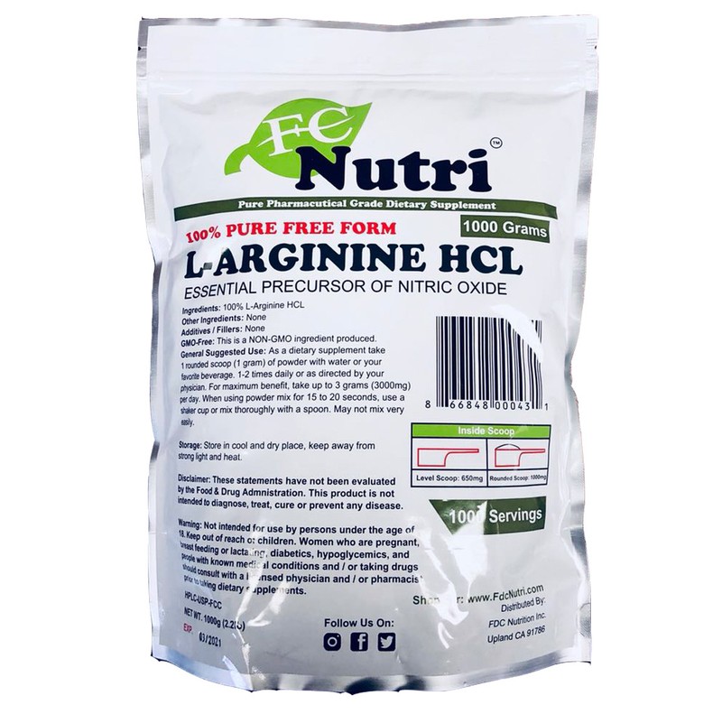 New L-Arginine HCL Powder 100%pure 2.2 Lb (1000 grams) By FDC NUTRITION