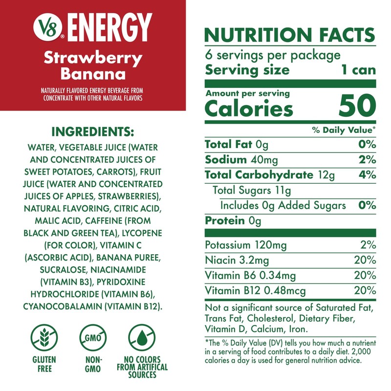 V8 Energy Strawberry Banana Juice Energy Drink, 8 fl oz Can 24 Pack gallery