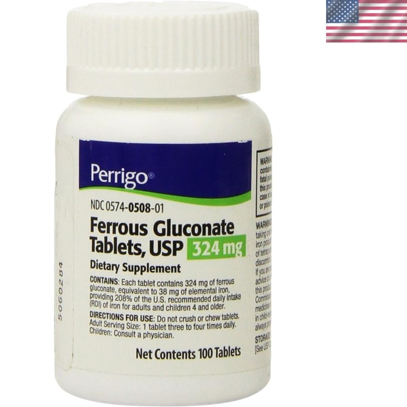 Ferrous Gluconate Tablets, 324mg, 100 Count