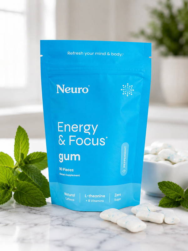 Neuro Energy & Focus Gum Peppermint 90 Pieces Caffeine L-Theanine B Vitamins