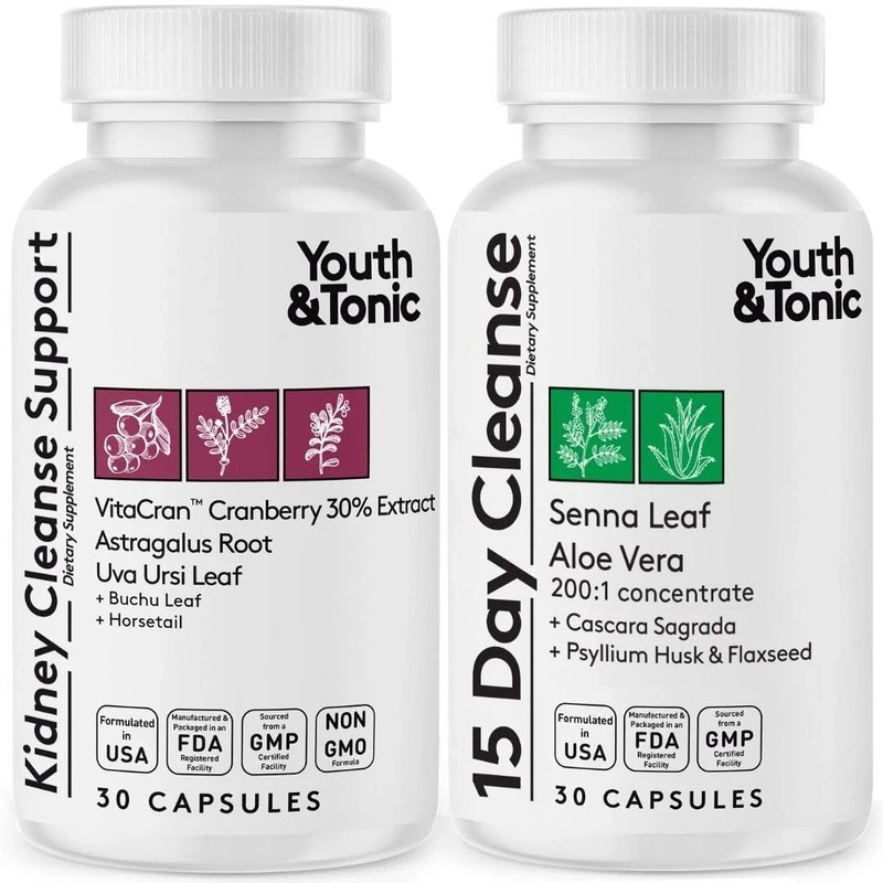 Youth & Tonic 15 Day Colon & Kidney Cleanse – Full Body Detox Pills for Bloat...