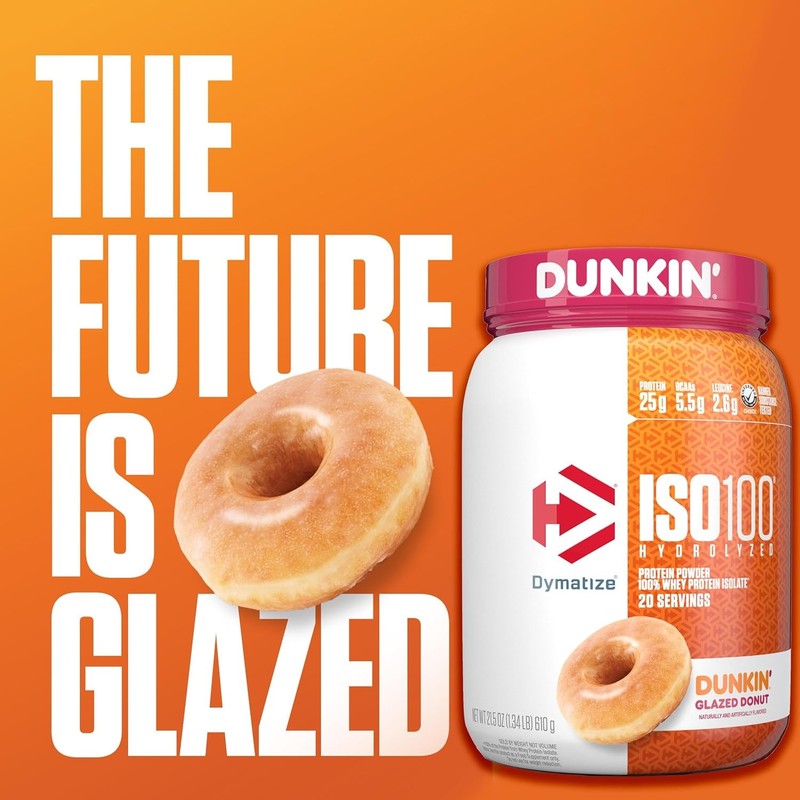 Dymatize ISO100® Hydrolyzed, Dunkin® Glazed Donut, 1.34 lb - Exp 10/25 Pack of 2 gallery