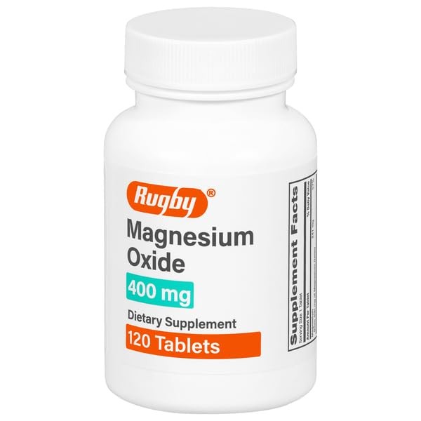 Rugby Magnesium Oxide 400 mg Tablets 120 Count Dietary Supplement Gluten Free