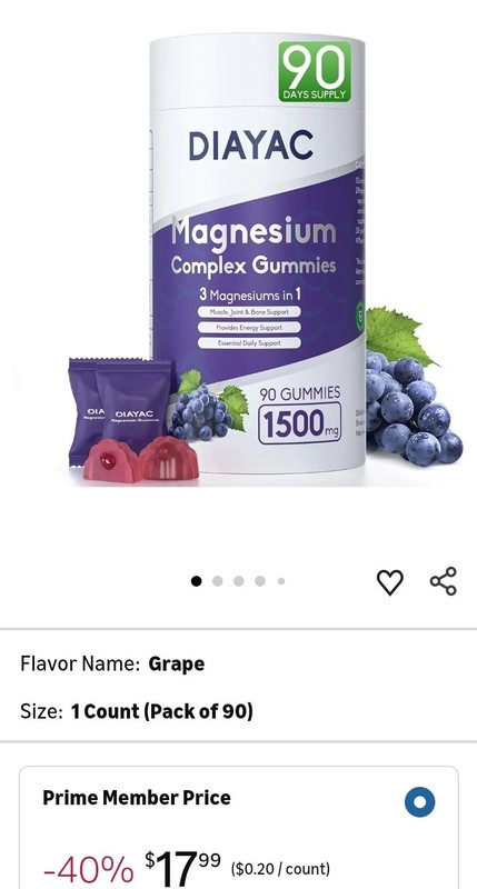 Strong eBay Title: DIAYAC Magnesium Complex Gummies 1500mg 90 Count Grape Vegan gallery
