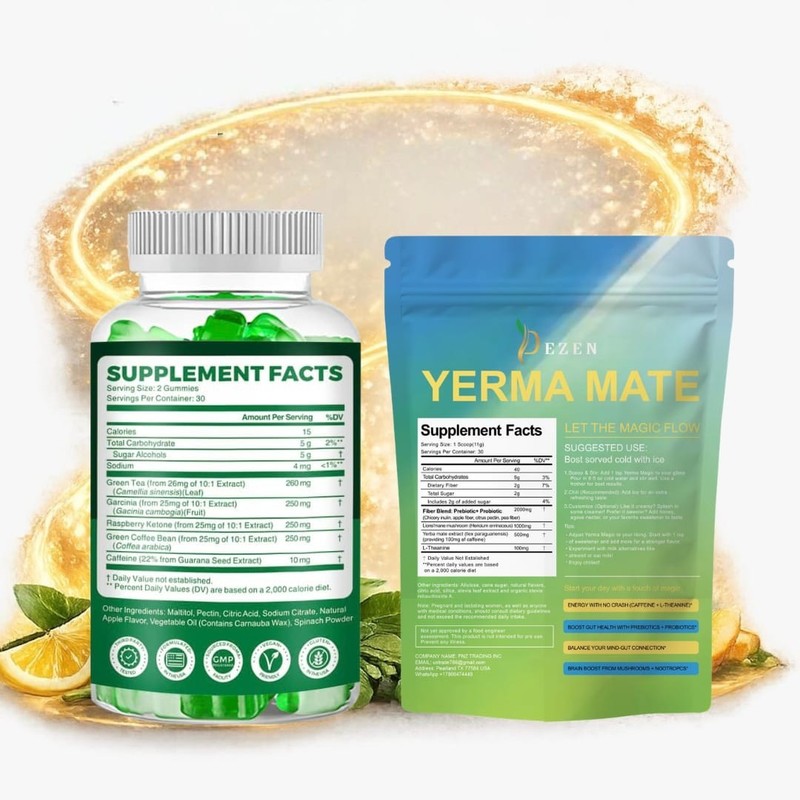 Yerba Mate Drink Mix Tea + Green Tea Gummies Combo for Weight Loss & Fat Burning gallery