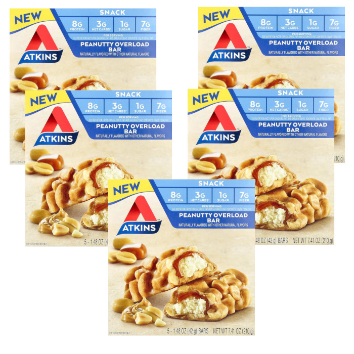 Atkins Snack Bar Peanutty Overload – 5 Bars Each (Pack of 5 Boxes)
