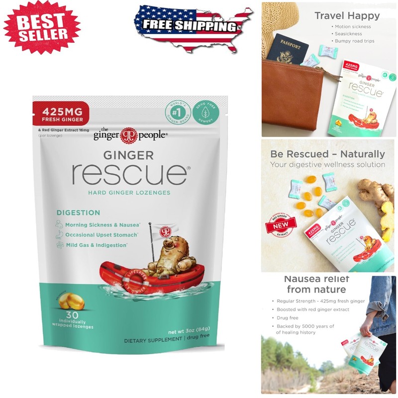 Ginger Rescue Lozenges | 30 Individually Wrapped for Digestive Wellness