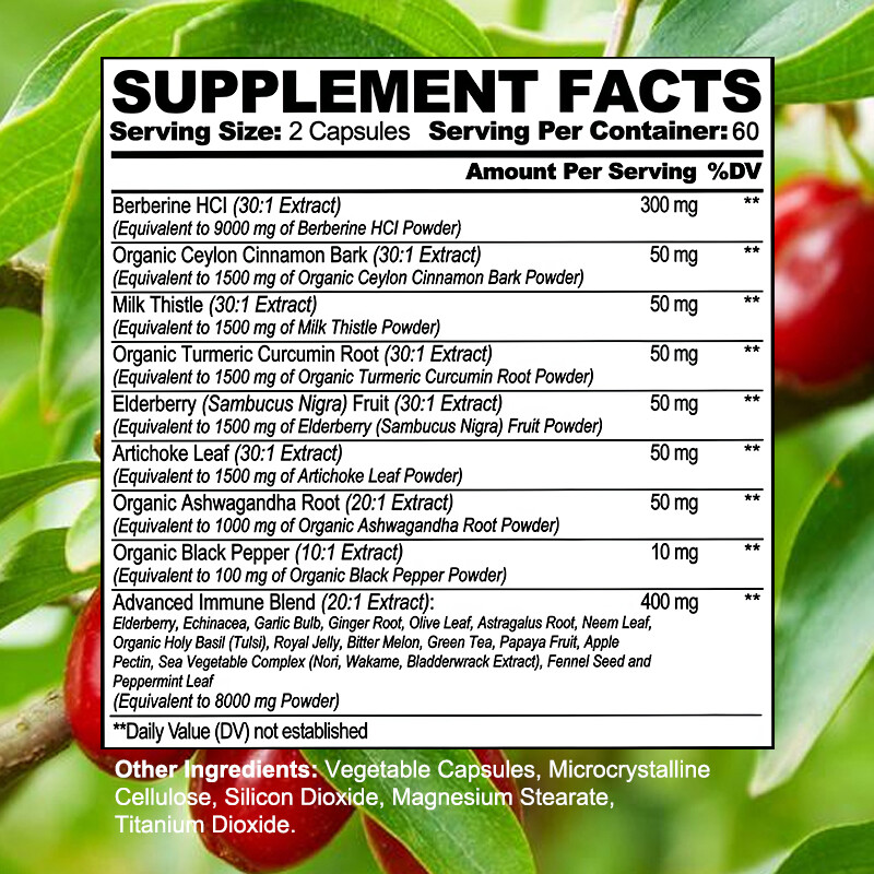 Berberine with Ceylon Cinnamon 120 Capsules Heart Health & Immune Support gallery