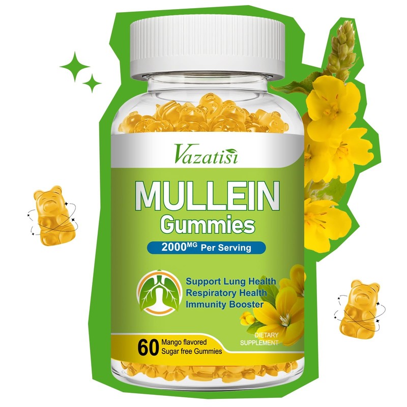 Mullein Gummies, Mullein Leaf Extract with Bromelain, Quercetin, Pine Bark Su…