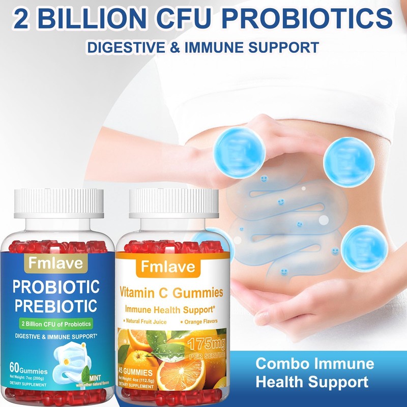 2x Daily Probiotic & Prebiotic Gummies with Vitamin C Gut & Immune Support 105ct