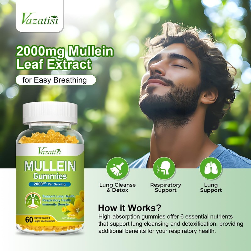 Mullein Gummies, Mullein Leaf Extract with Bromelain, Quercetin, Pine Bark Su... gallery