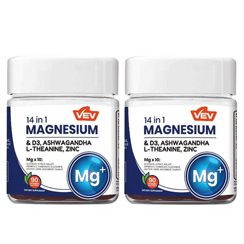 2 PACKS-VEV 14-in-1 Magnesium Gummies Ashwagandha, L-Theanine, Vitamin D3 & Zinc