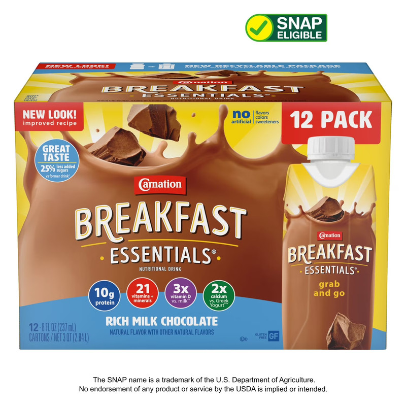 Carnation Breakfast Essentials Chocolate Shake 8 fl oz Bottles 12 Pack