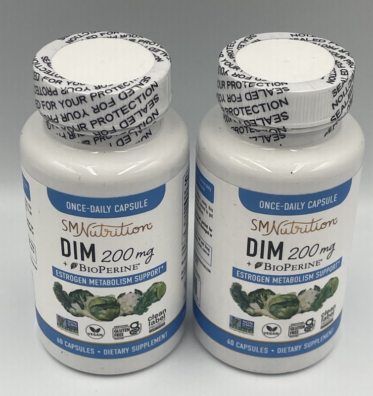 SM Nutrition DIM 200mg w/BioPerine 60 capsules/ea x2 **NEW SEALED** Exp 10/2026