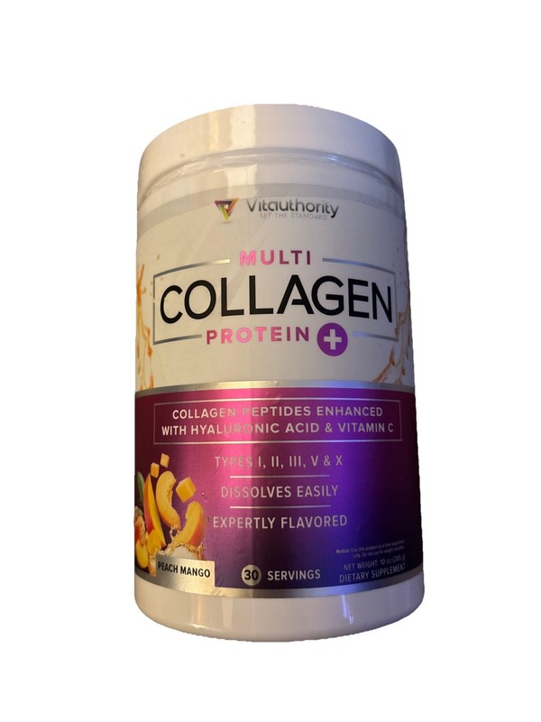 Vitauthority Multi Collagen Protein Plus Peptides Peach Mango 30 Servings 10oz